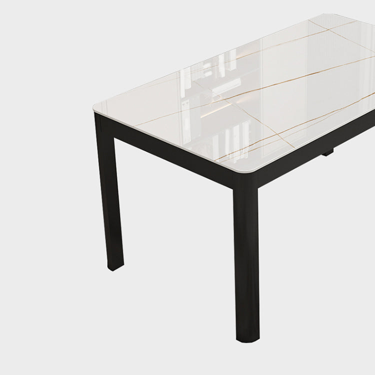 Rectangular Dining Table Modern Glass Tabletop with Black Steel Legs