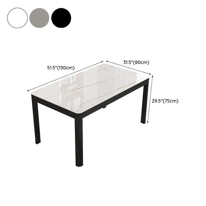 Rectangular Dining Table Modern Glass Tabletop with Black Steel Legs