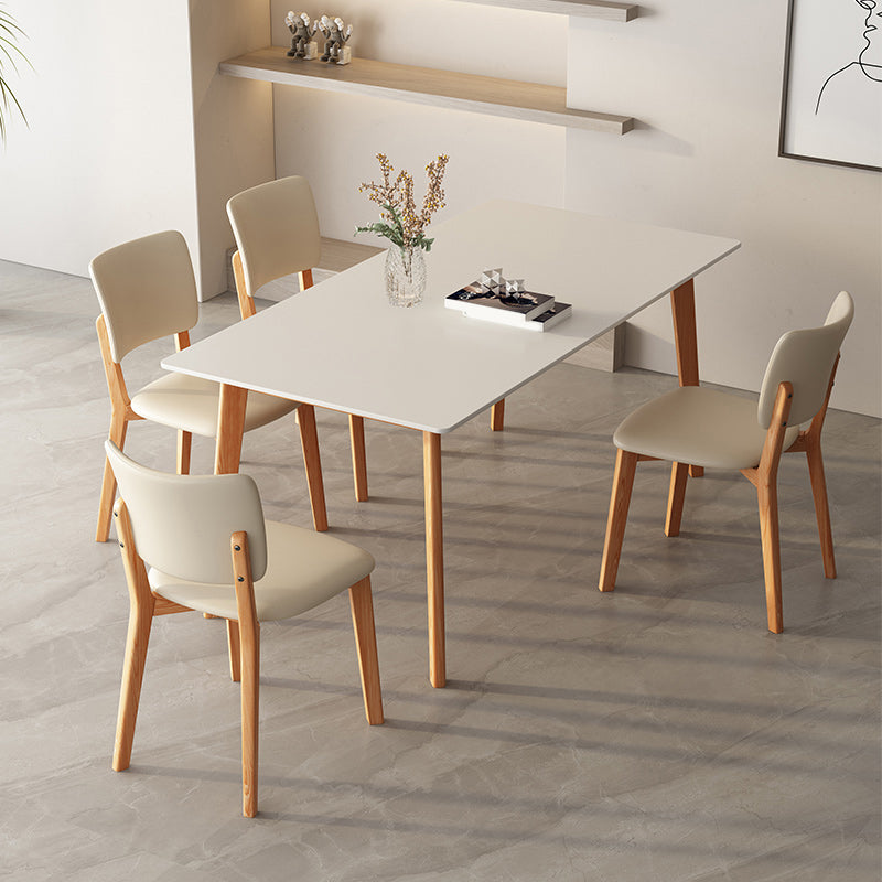 Modern Rectangular Stone Top Dining Table with 4 Natural Beech Base