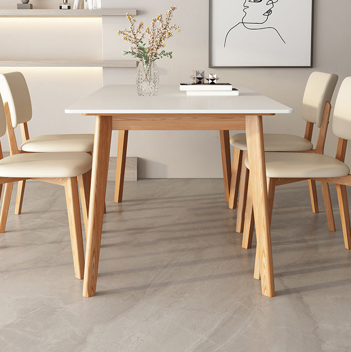 Modern Rectangular Stone Top Dining Table with 4 Natural Beech Base