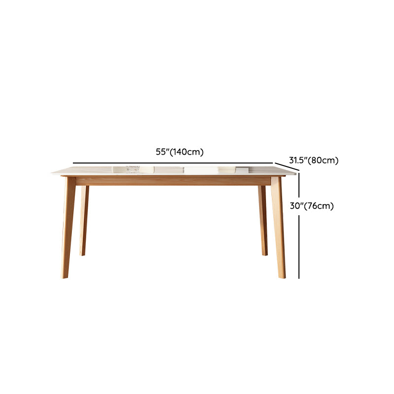 Modern Rectangular Stone Top Dining Table with 4 Natural Beech Base