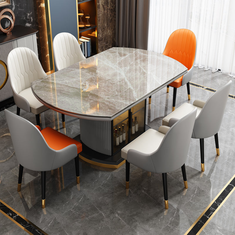 Modern Extendable Dining Table Round Stone Tabletop with Storage