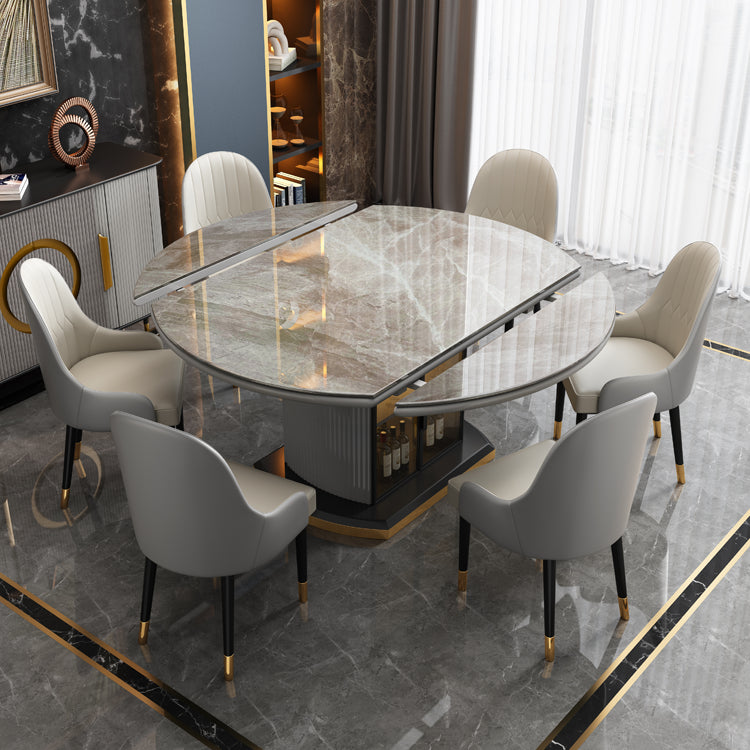 Modern Extendable Dining Table Round Stone Tabletop with Storage