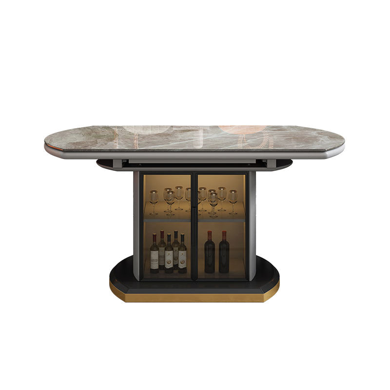 Modern Extendable Dining Table Round Stone Tabletop with Storage