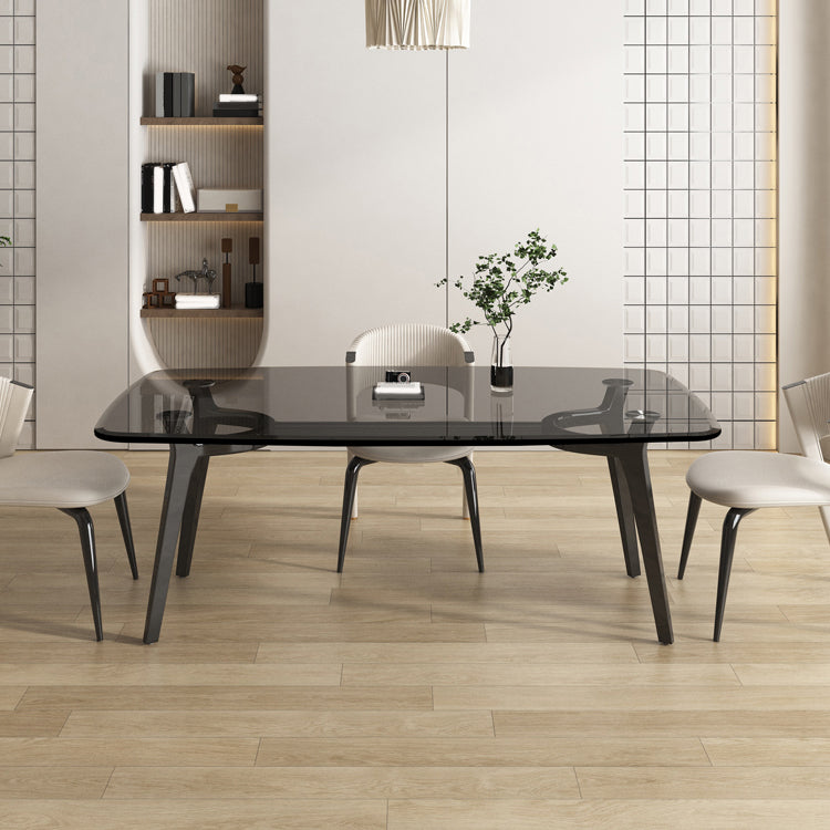 Rectangular Dining Table Modern Glass Tabletop with Metal Legs
