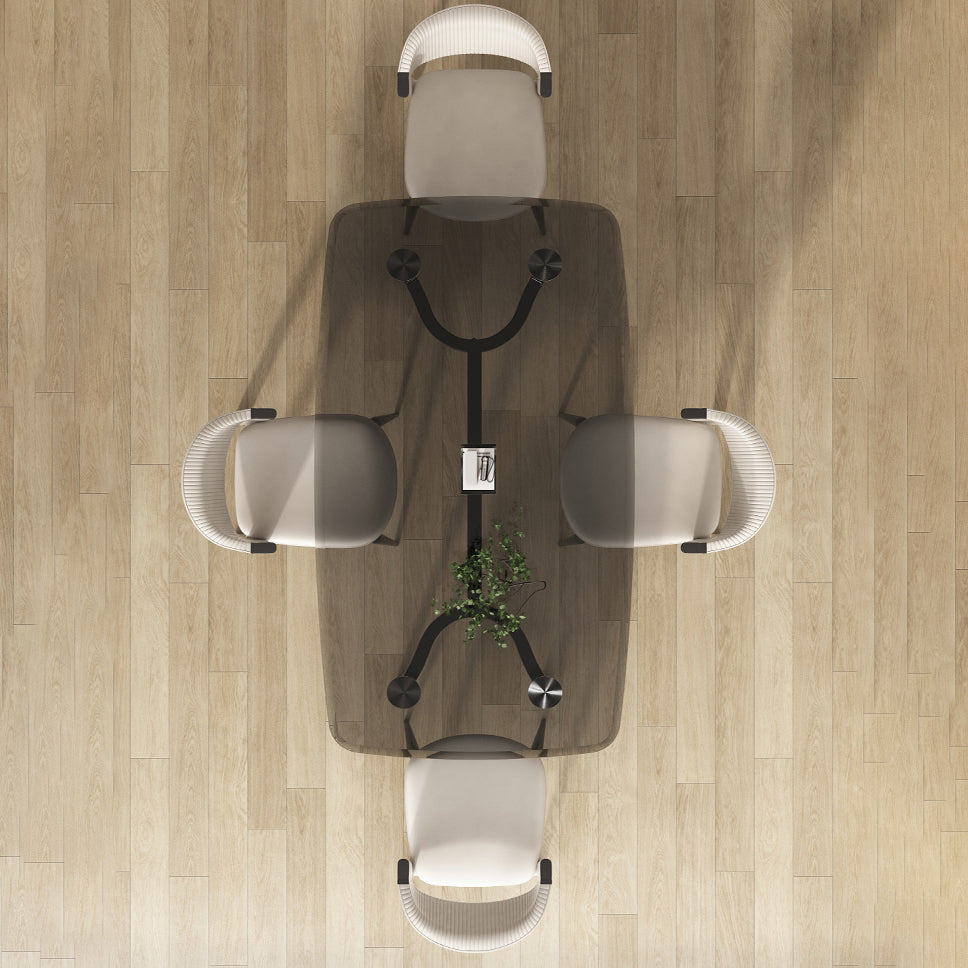 Rectangular Dining Table Modern Glass Tabletop with Metal Legs