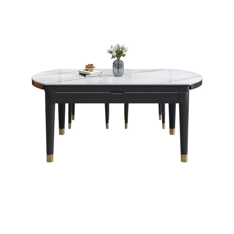 Modern Extendable Dining Table White Round Stone Tabletop for Dining Room
