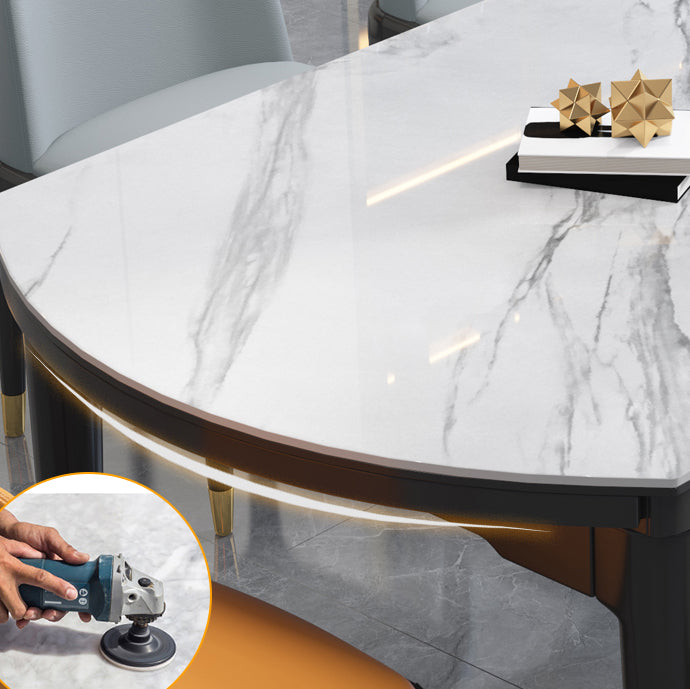Modern Extendable Dining Table White Round Stone Tabletop for Dining Room