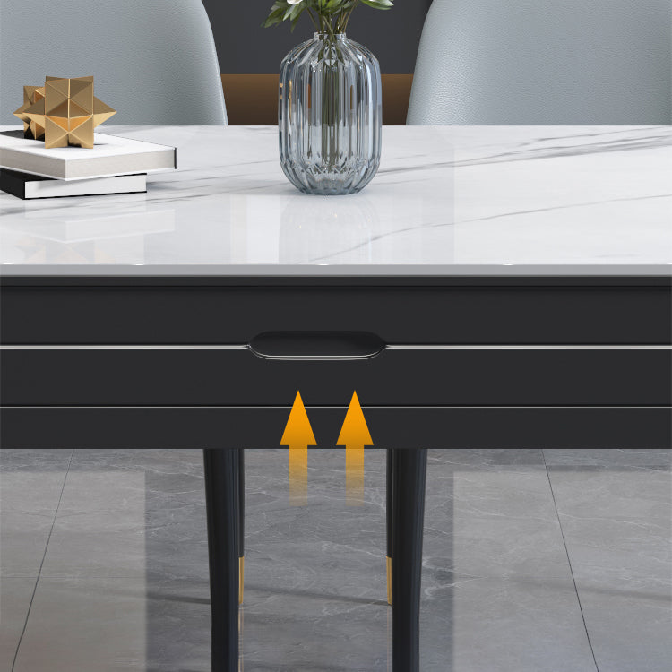 Modern Extendable Dining Table White Round Stone Tabletop for Dining Room