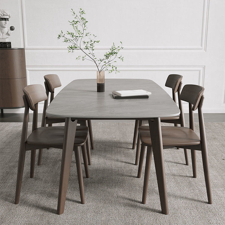 Rectangular Dining Table Modern Stone Tabletop with Solid Wood Legs