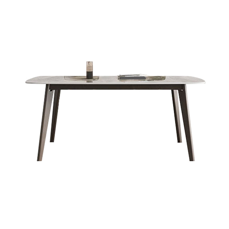 Rectangular Dining Table Modern Stone Tabletop with Solid Wood Legs