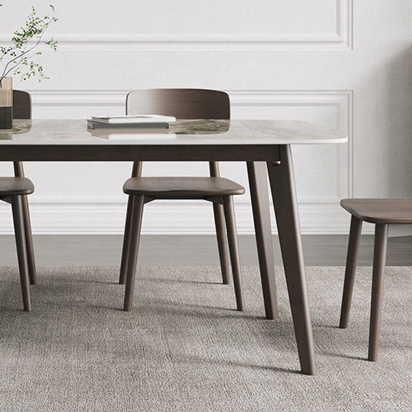 Rectangular Dining Table Modern Stone Tabletop with Solid Wood Legs