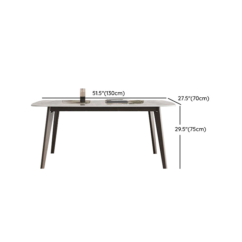 Rectangular Dining Table Modern Stone Tabletop with Solid Wood Legs