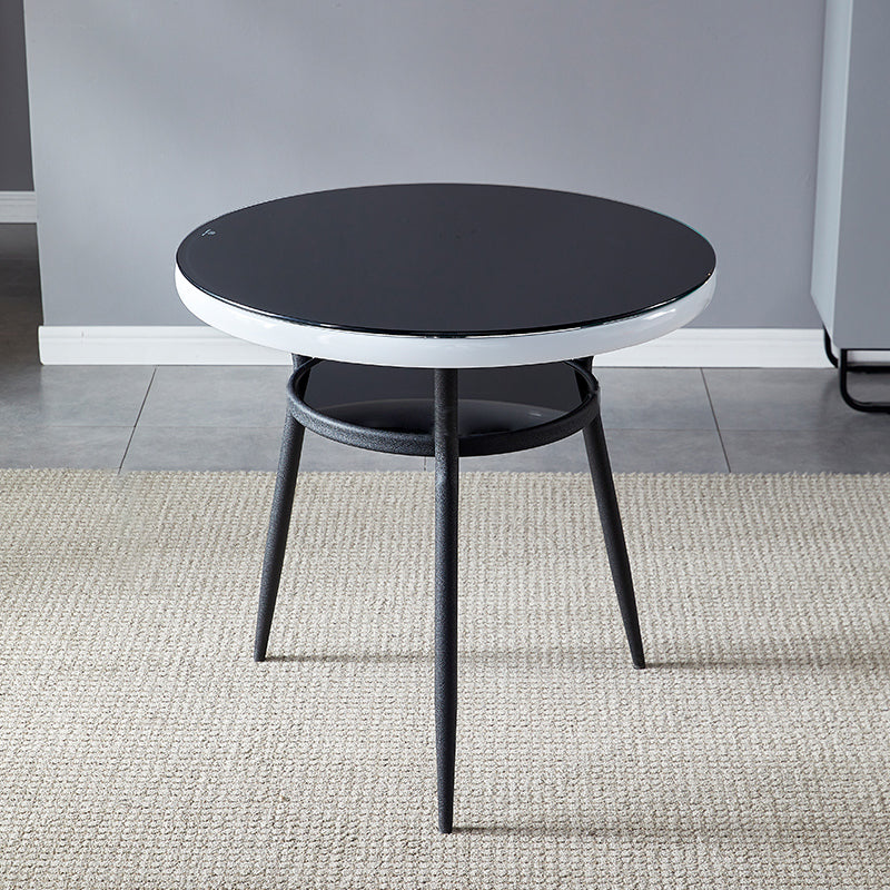 Glass Dining Room Table for 2 Person Round Tabletop with Storage