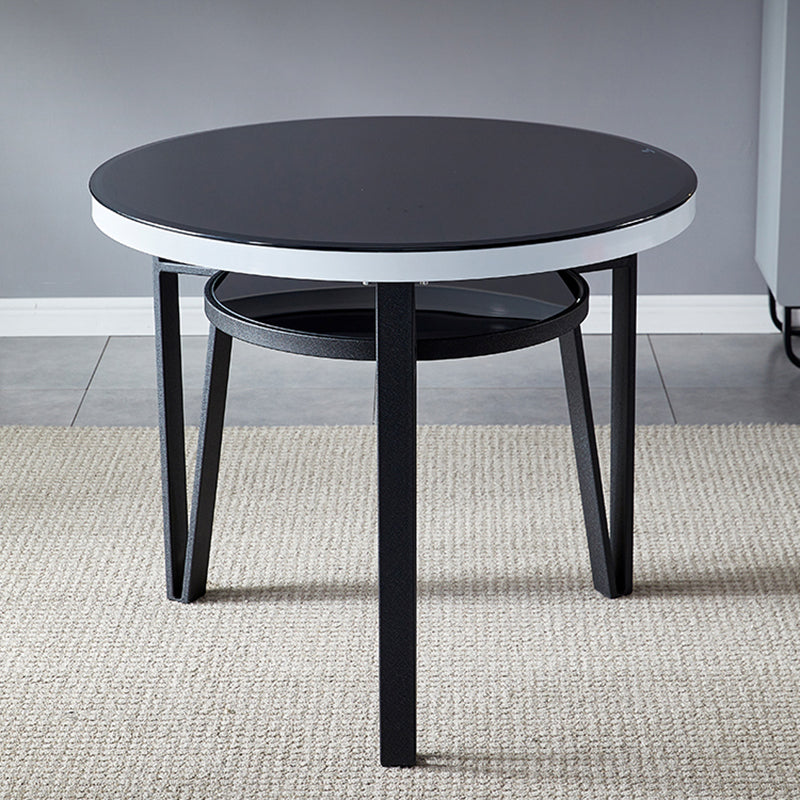 Glass Dining Room Table for 2 Person Round Tabletop with Storage