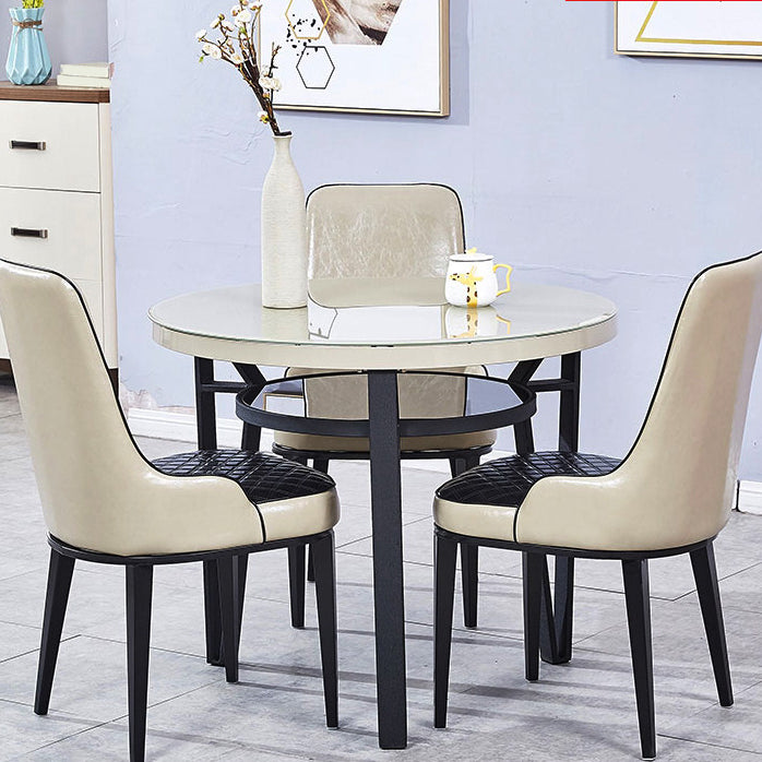 Glass Dining Room Table for 2 Person Round Tabletop with Storage