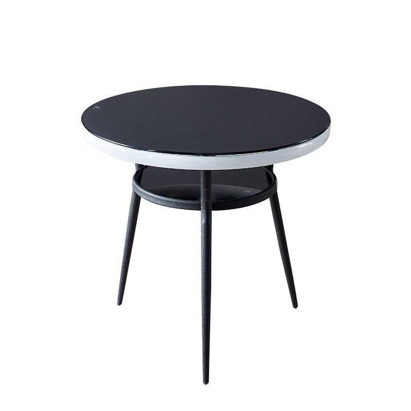 Glass Dining Room Table for 2 Person Round Tabletop with Storage