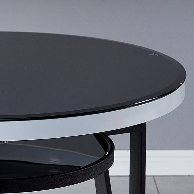 Glass Dining Room Table for 2 Person Round Tabletop with Storage
