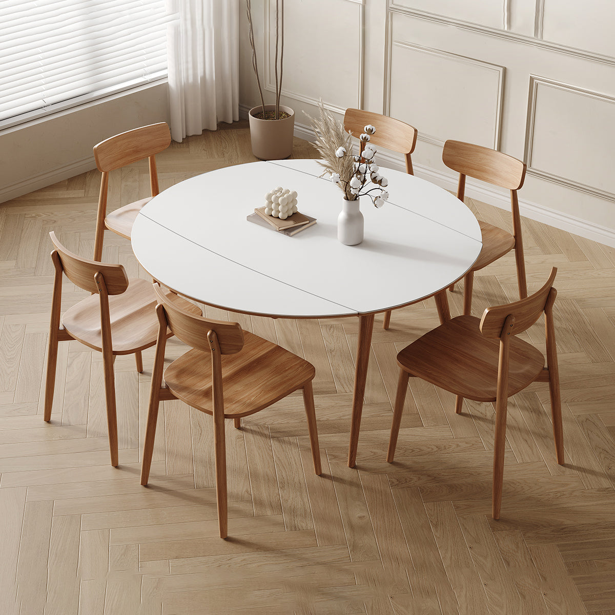 Modern White Stone Top Dining Table Extendable for Small Spaces