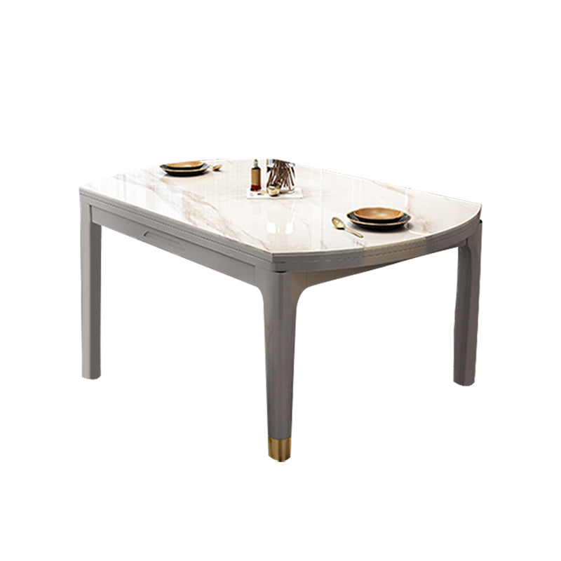 Contemporary Extendable Stone Dining Table with Wood Base and Double Drop Leaf