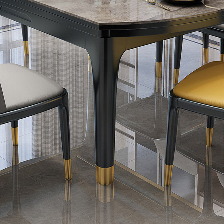 Contemporary Extendable Stone Dining Table with Wood Base and Double Drop Leaf