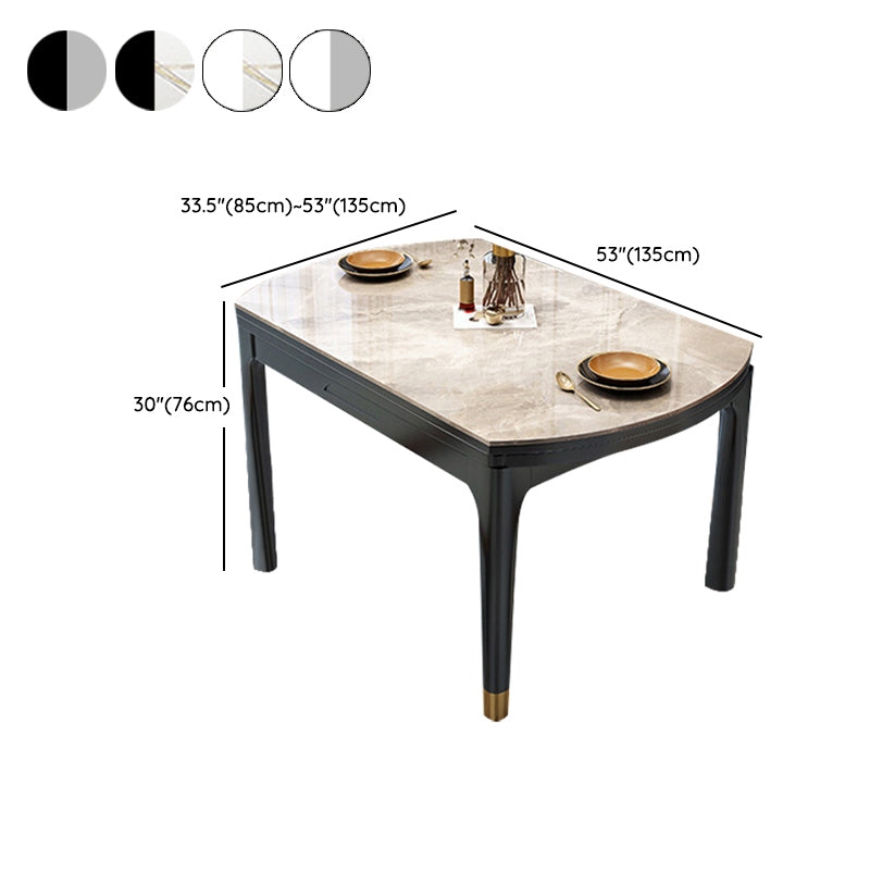 Contemporary Extendable Stone Dining Table with Wood Base and Double Drop Leaf