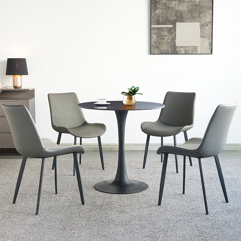 Contemporary Black Round Stone Dining Table with Tulip Style