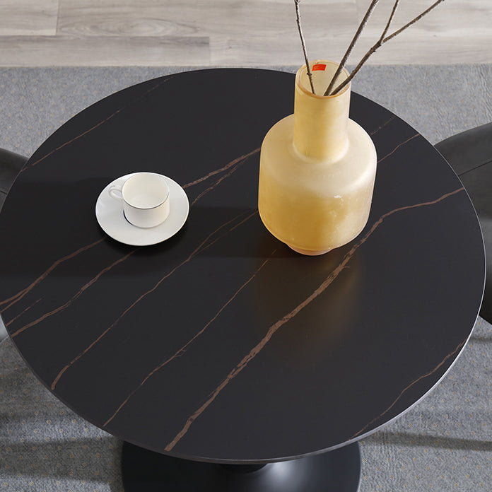 Contemporary Black Round Stone Dining Table with Tulip Style