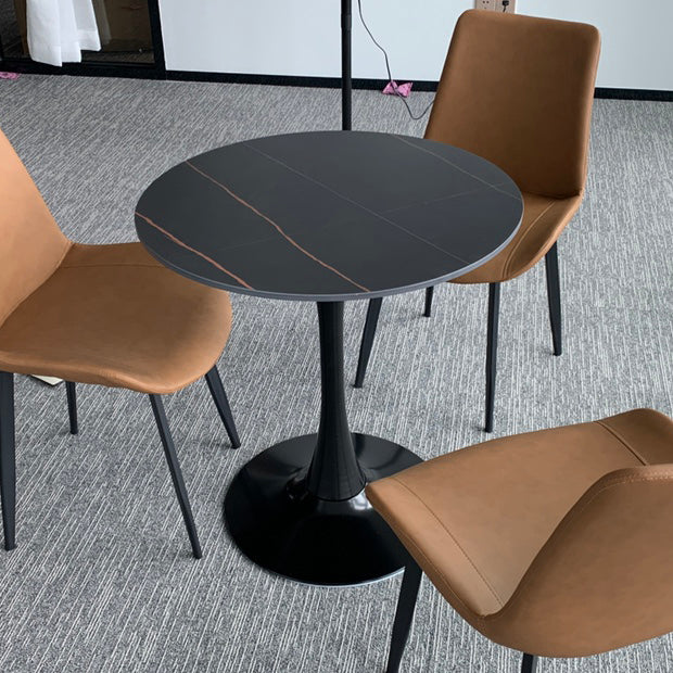 Contemporary Black Round Stone Dining Table with Tulip Style