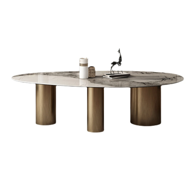 Luxury White Oval Stone Tabletop Dining Table with Gold Round Base