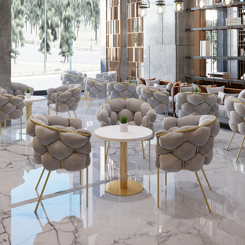 Glam Style Upholstered Gold Base Dining Arm Chair for Dining Room