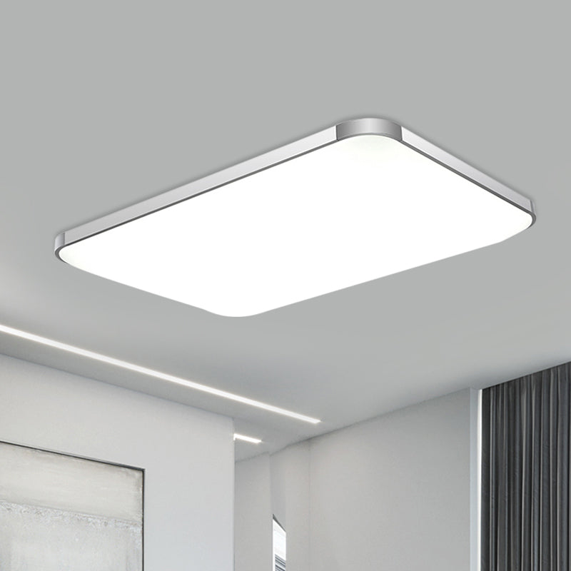 Rectangular Flush Light Fixture Simple Stylish LED 25.5"/32" Width Acrylic Flush Mount Lamp in Sliver for Living Room