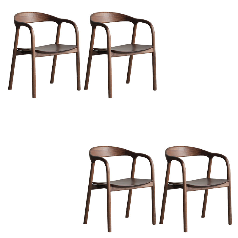 Contemporary Indoor Walnut Wood Open Back Arm Dining Chair in Brown