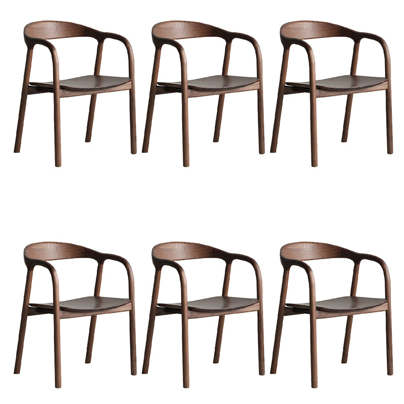 Contemporary Indoor Walnut Wood Open Back Arm Dining Chair in Brown