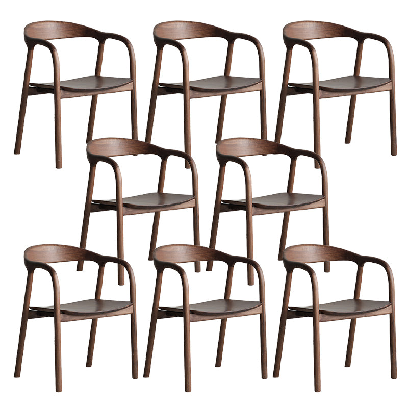 Contemporary Indoor Walnut Wood Open Back Arm Dining Chair in Brown