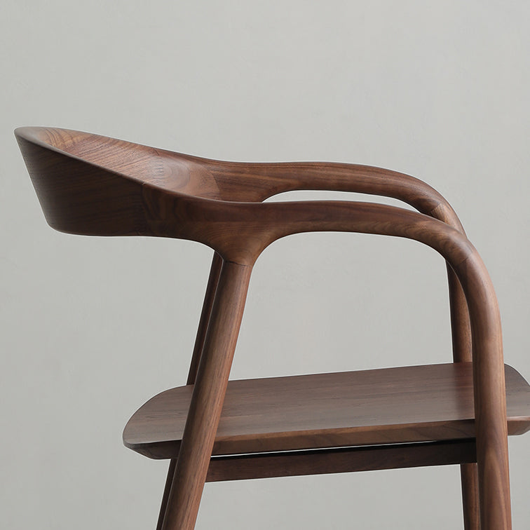 Contemporary Indoor Walnut Wood Open Back Arm Dining Chair in Brown