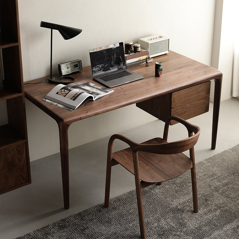 Contemporary Indoor Walnut Wood Open Back Arm Dining Chair in Brown
