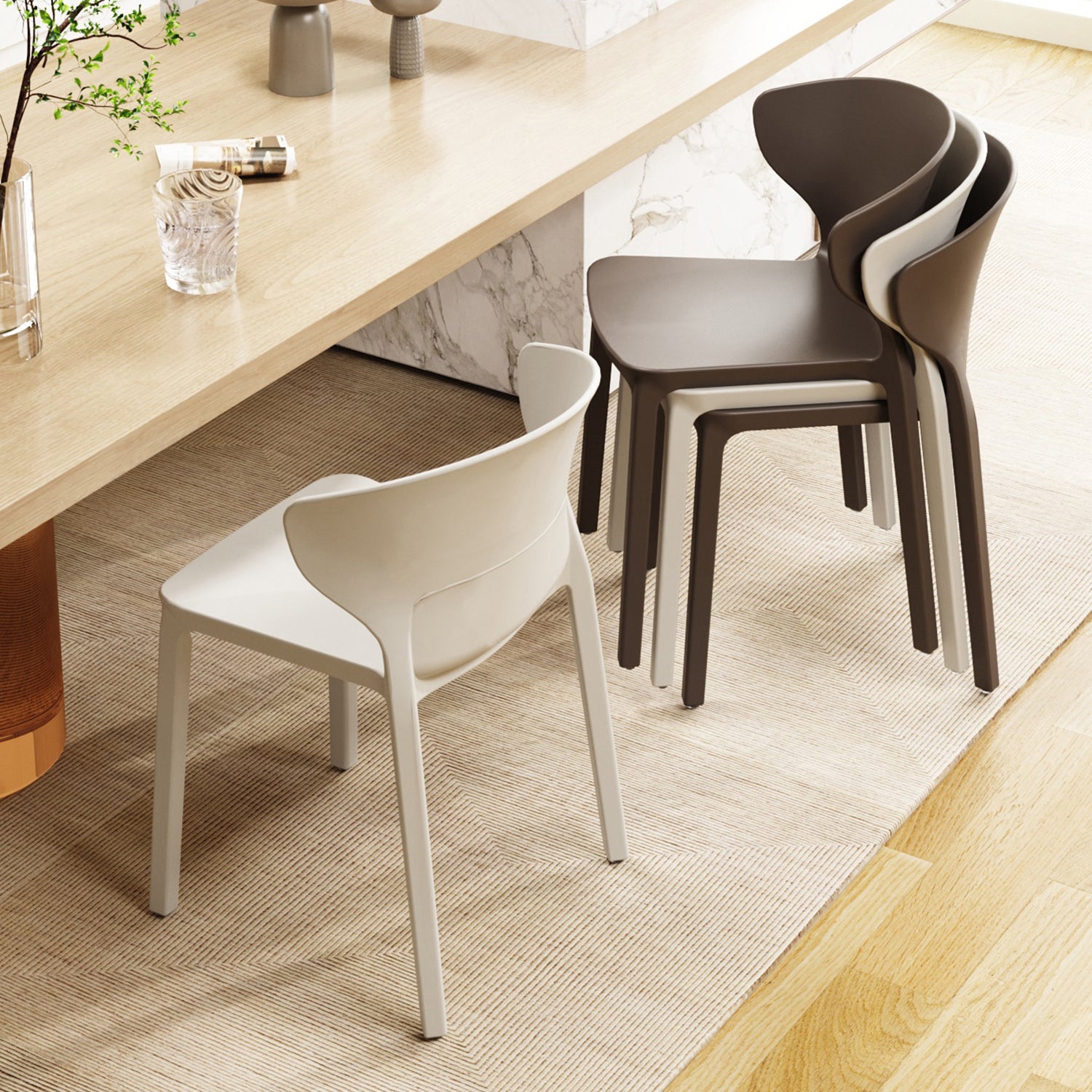 Contemporary Indoor Plastic Wingback Stackable Armless Dining Side Chair