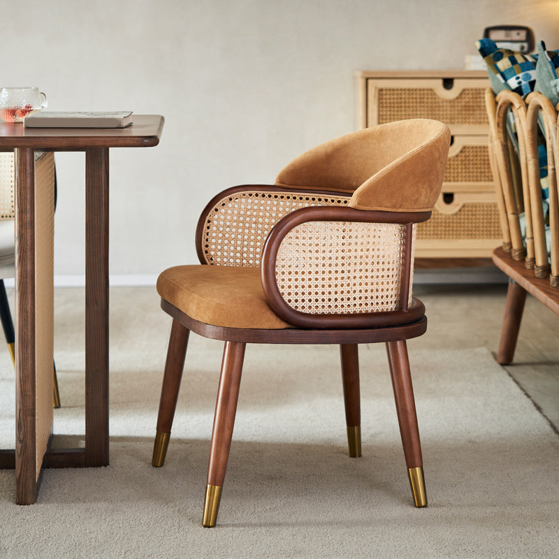 Glam Style Upholstered Solid Wood Base Home Dining Arm Chair