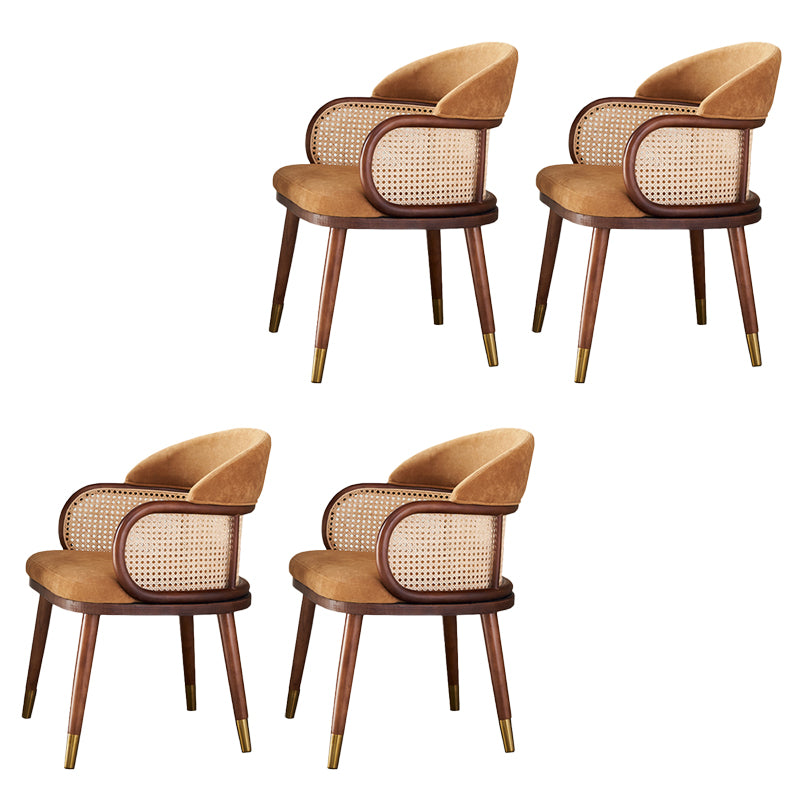 Glam Style Upholstered Solid Wood Base Home Dining Arm Chair