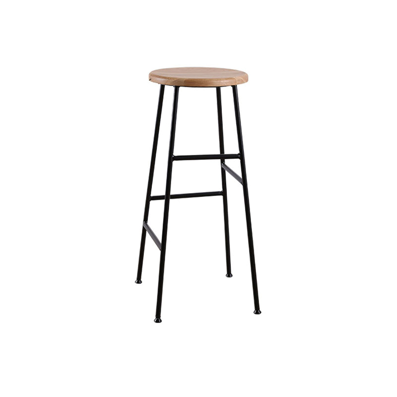 Contemporary Metal Legs Solid Wood Indoor Bar Stool with Footrest