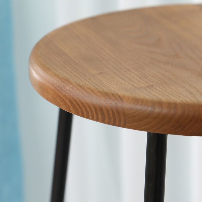 Contemporary Metal Legs Solid Wood Indoor Bar Stool with Footrest