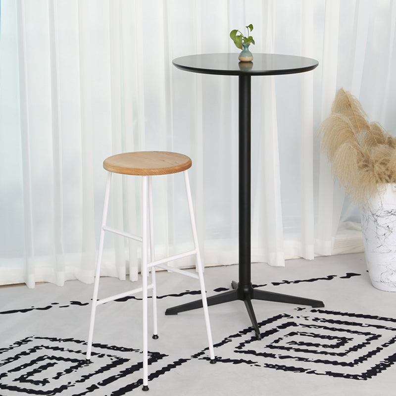 Contemporary Metal Legs Solid Wood Indoor Bar Stool with Footrest
