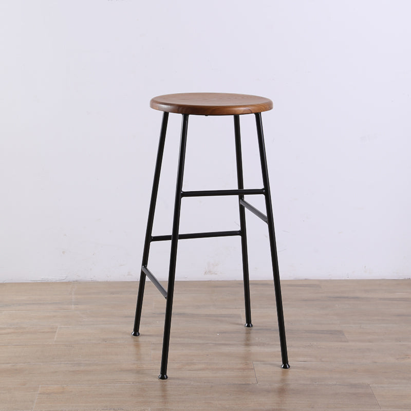 Contemporary Metal Legs Solid Wood Indoor Bar Stool with Footrest