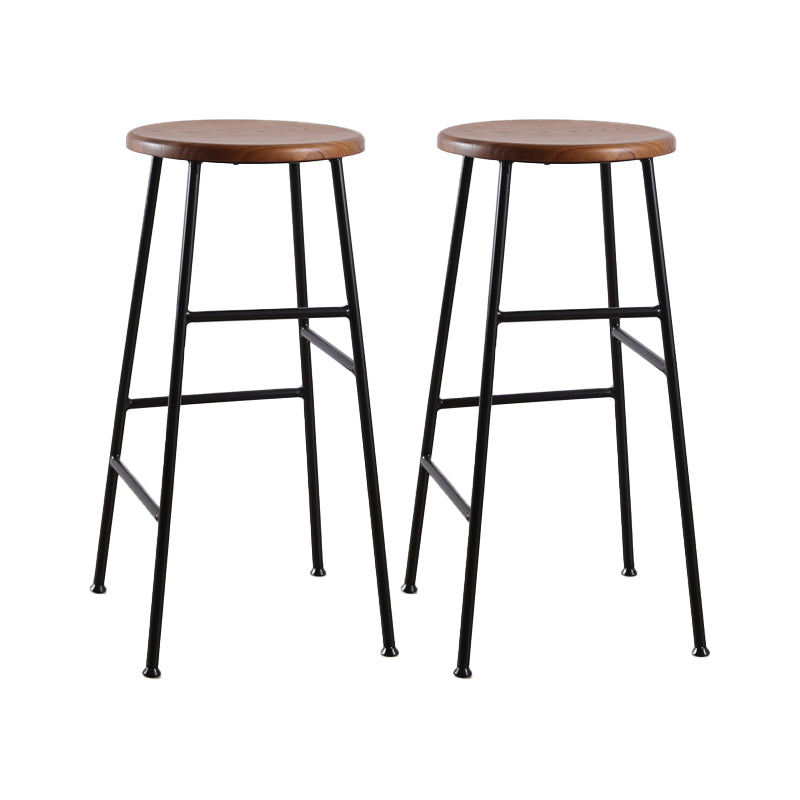 Contemporary Metal Legs Solid Wood Indoor Bar Stool with Footrest