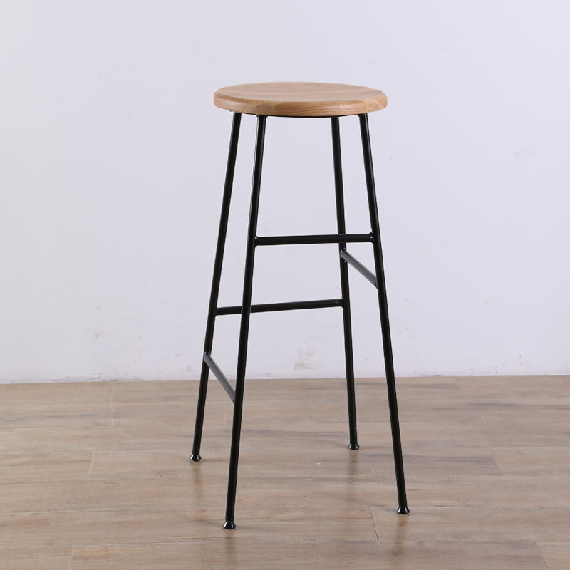Contemporary Metal Legs Solid Wood Indoor Bar Stool with Footrest