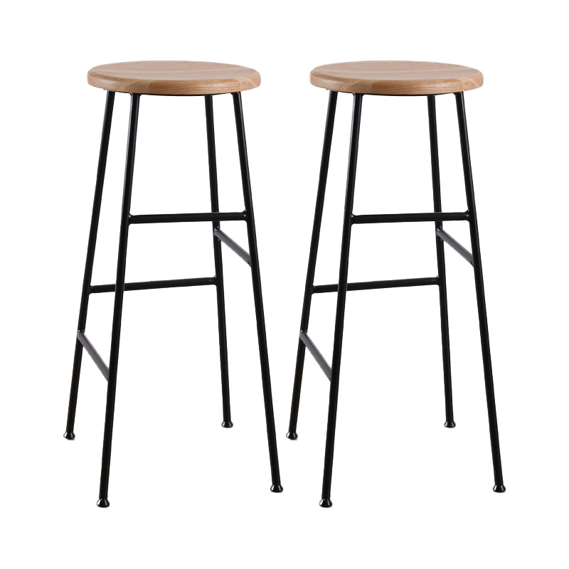 Contemporary Metal Legs Solid Wood Indoor Bar Stool with Footrest