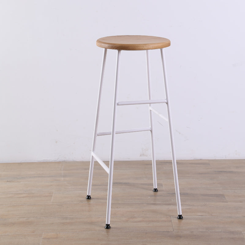 Contemporary Metal Legs Solid Wood Indoor Bar Stool with Footrest