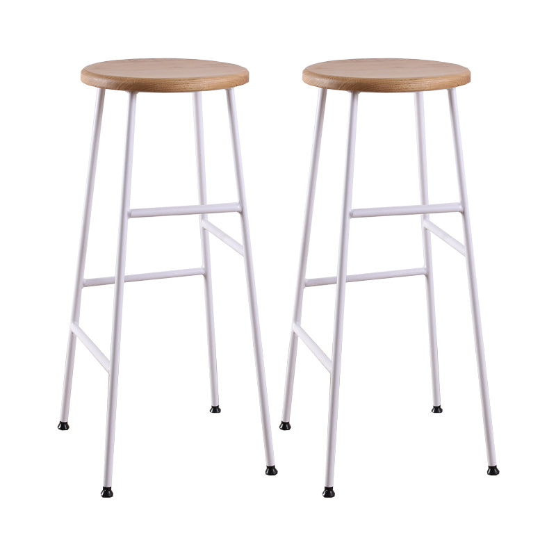 Contemporary Metal Legs Solid Wood Indoor Bar Stool with Footrest