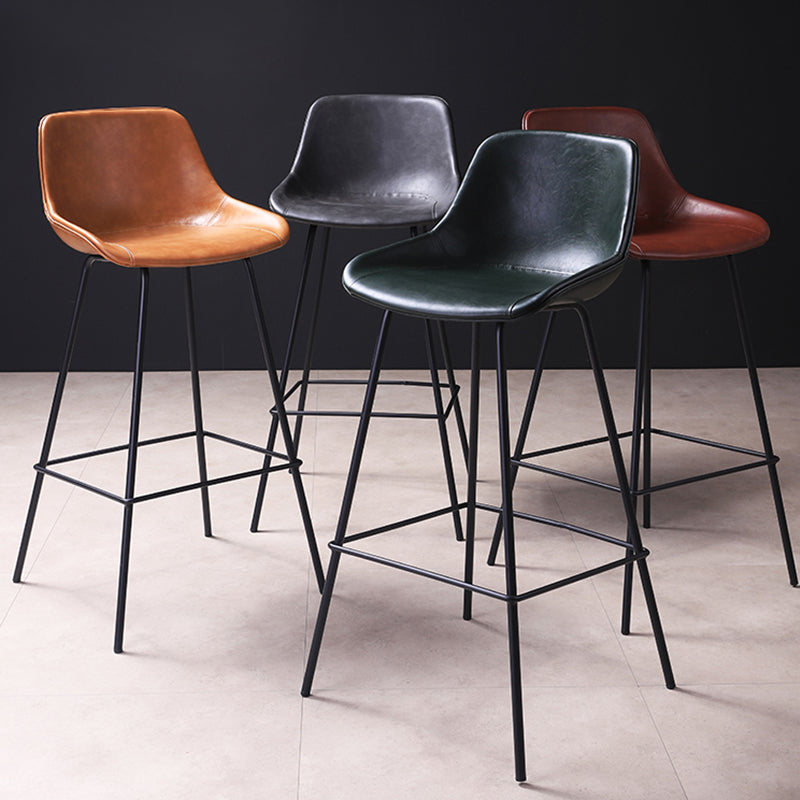 Industrial Metal Legs Faux Leather Indoor Bar Stool with Footrest